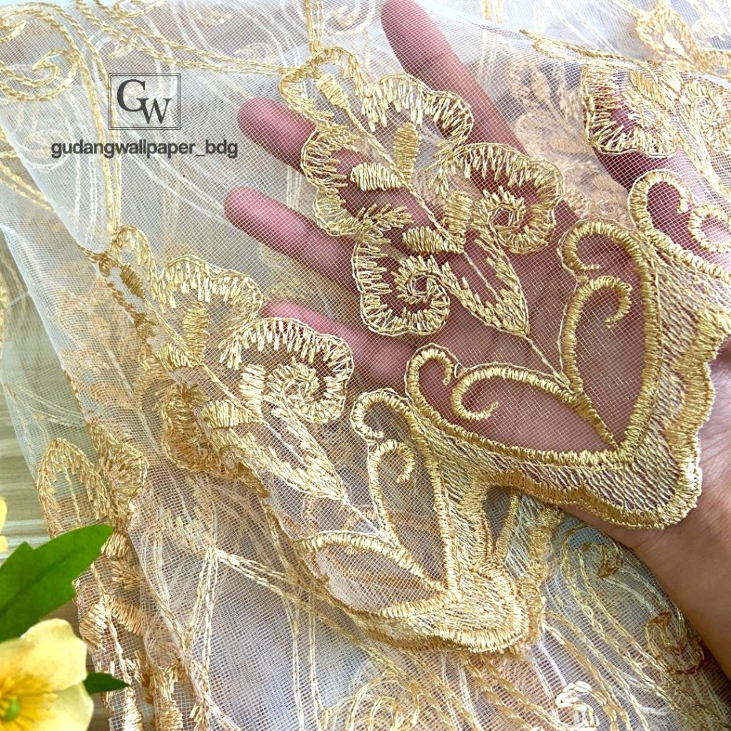 Kain Vitrase Gorden Premium Turkey Bunga Gold Vitrase Maya