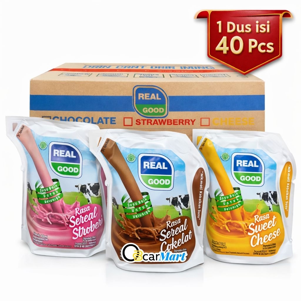 Susu REAL GOOD 1 Dus 125ml isi 40 Teko Kotak Stroberi Keju Coklat