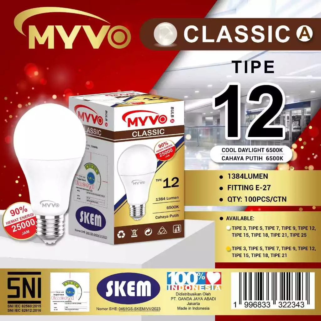 MYVO CLASSIC Lampu LED 12 Watt  MYVO Classic A Bulb Terang