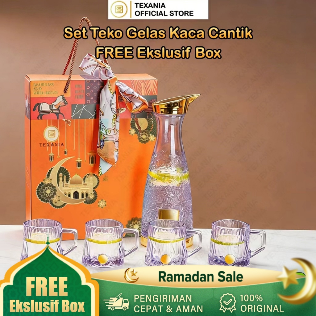[Free Box Eksklusif] TEXANIA HAMPERS LEBARAN Set Teko Gelas Kaca Premium Elegan