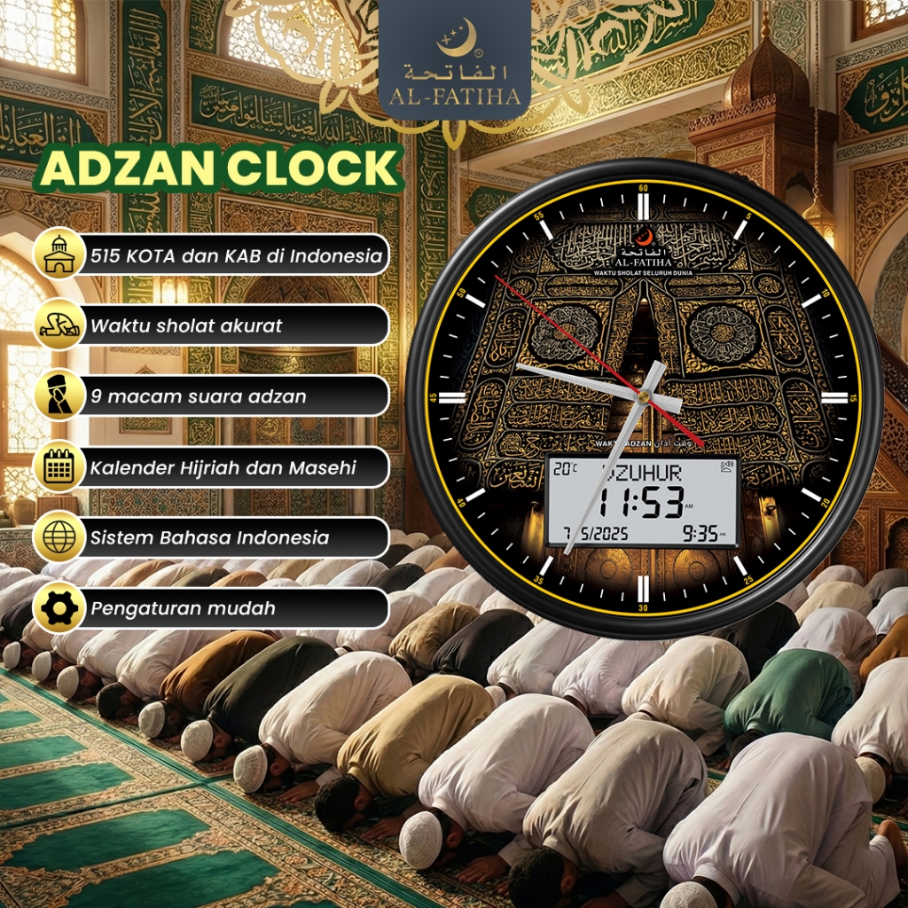 AL-FATIHA Jam Adzan Digital FAJ-360QW Jadwal Shalat Otomatis Akurat 8 Suara Muadzin Jam Sholat Digit