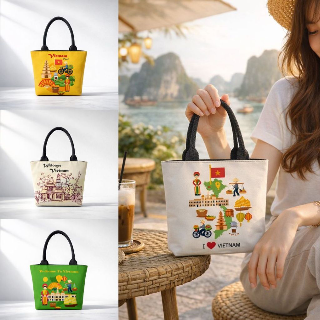 [BEST SELLER] Tas Kanvas Souvenir Tote Bag Tenteng | Tas Hampers Kecil Motif Vietnam Oleh Oleh