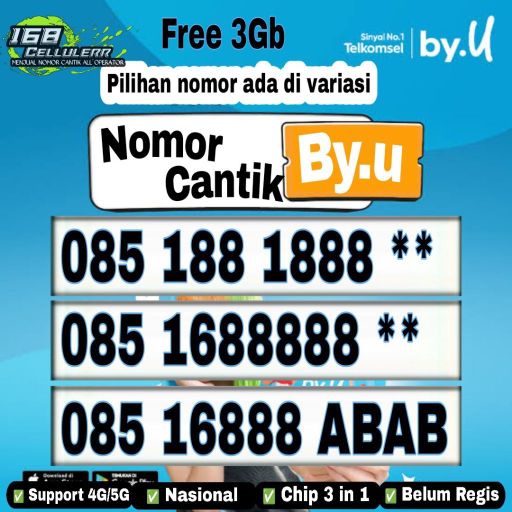 nomor cantik by.u perdana telkomsel 1888
