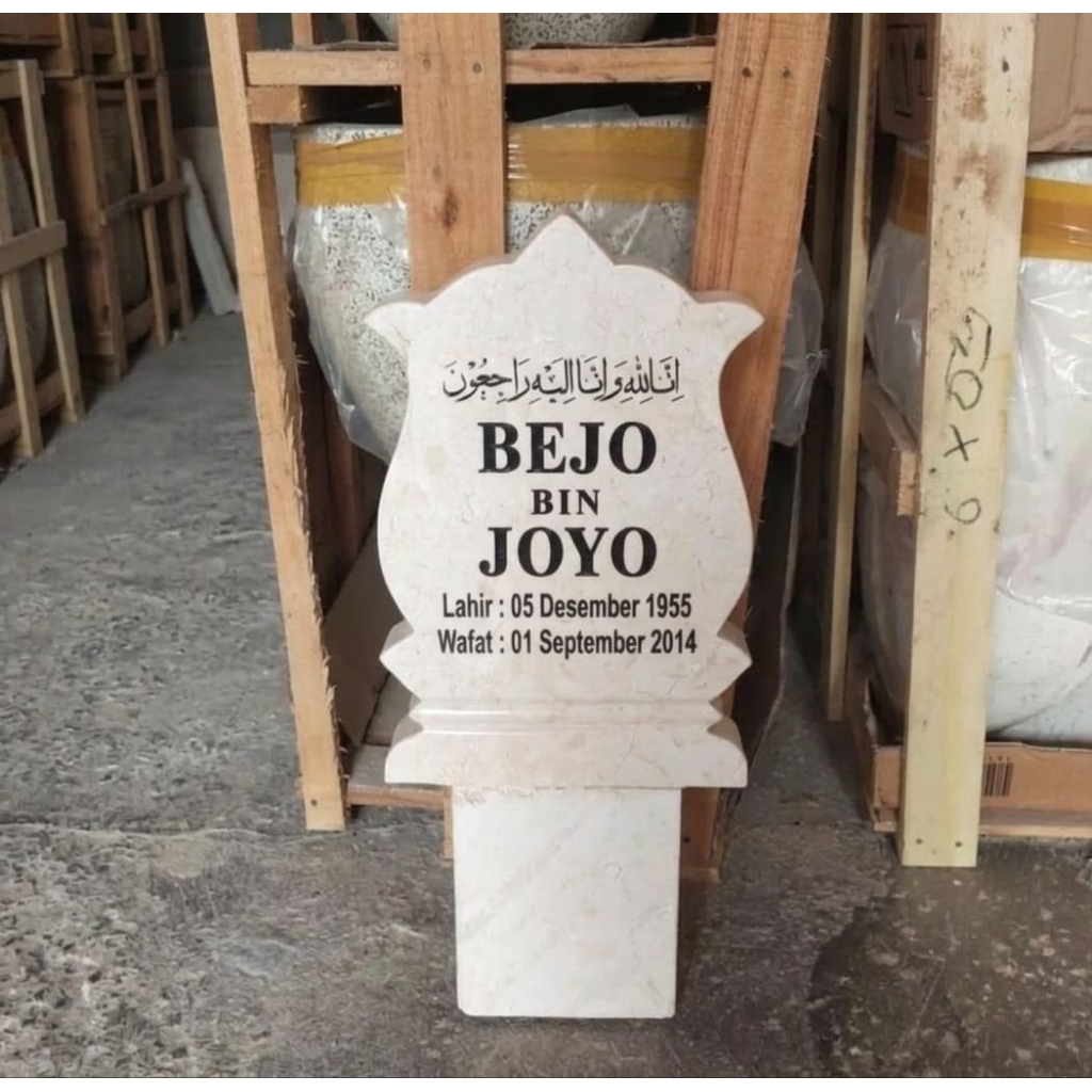 Nisan Marmer Putih Model Wayang Custom Nama - Batu Nisan Kuburan Mewah