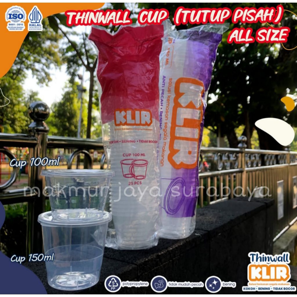 (25 pcs) Thinwall Cup 150ml Tutup Pisah/Cup 150 ml Tahan Panas/Cup Jelly 150ml/Cup Jelly 150ml