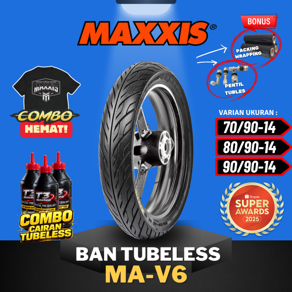 [READY COD] (READY STOCK) BAN MAXXIS MA-V6 TUBELESS (70/90-14 / 80/90-14 / 90/90-14 ) MOTOR MATIC / 