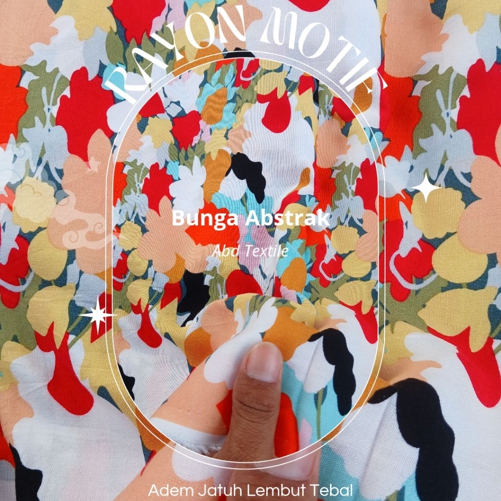 Kain Rayon Motif Premium Hitam Bunga Abstrak 2 (Jatuh Adem Lembut Tidak Menerawang) Per 0.5 meter