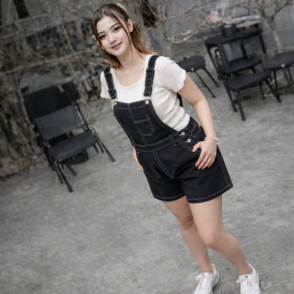 Celana Overall Jeans Pendek Remaja Wanita Jumpsuit Celana Kodok Viral Anak
