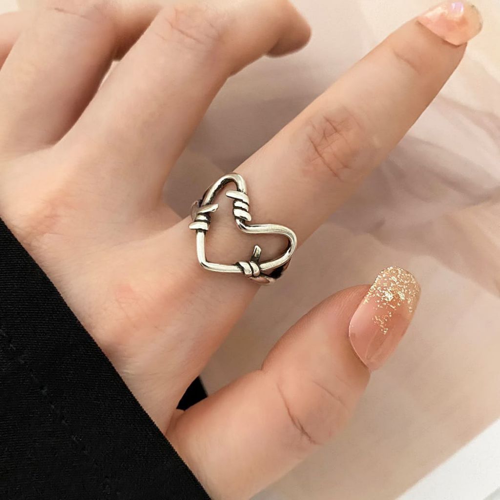 ( Beerrysaa ) Cincin Love spc B cincin warna silver ring aksesoris fashion wanita cincin manik manik