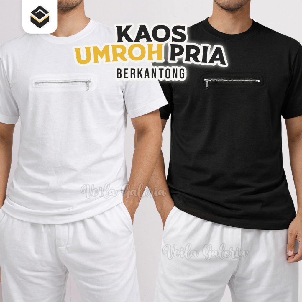 Kaos Kantong Pria Haji Umroh Pocket Shirt Baju Ihrom Oblong Kaos Dalam Putih Laki Laki