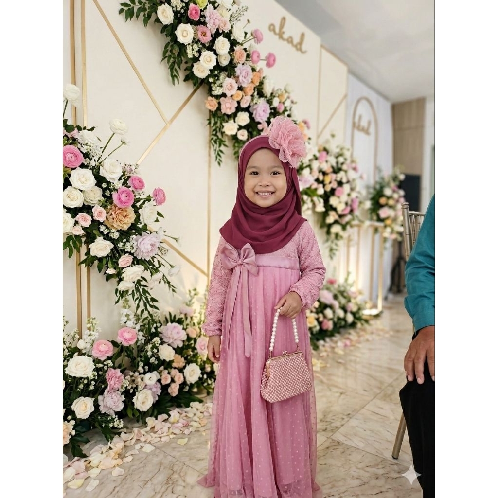 dress renata gamis anak perempuan/baju anak murah/gaun brokat mix tile dot