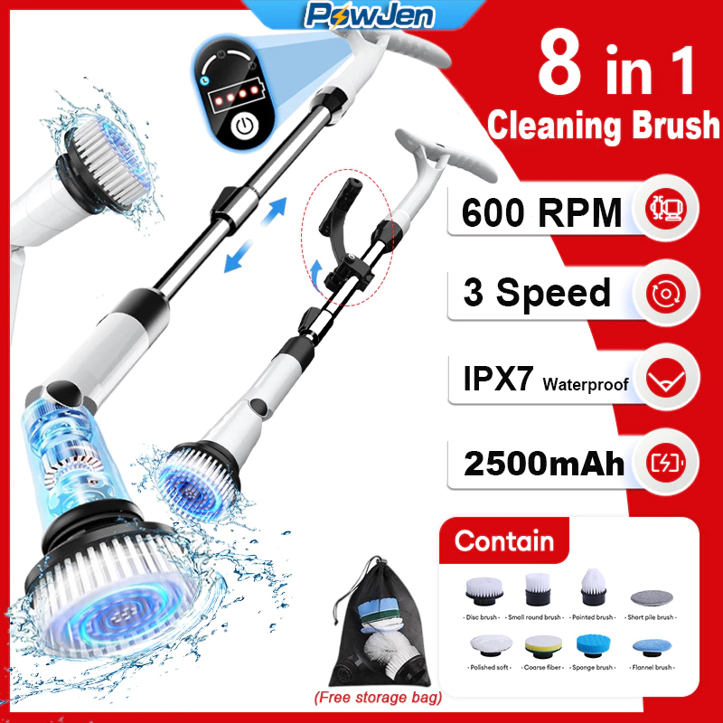 Innopower 8 Kepala Sikat Elektrik Spin Scrubber Sikat Pembersih Listrik Buat Toilet Cuci Karpet Sofa