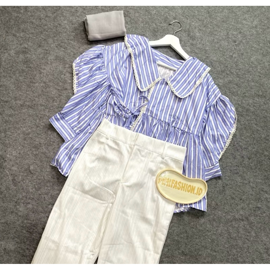 MELVI SET (blouse+hijab square + cutbray pants salur) atasan wa