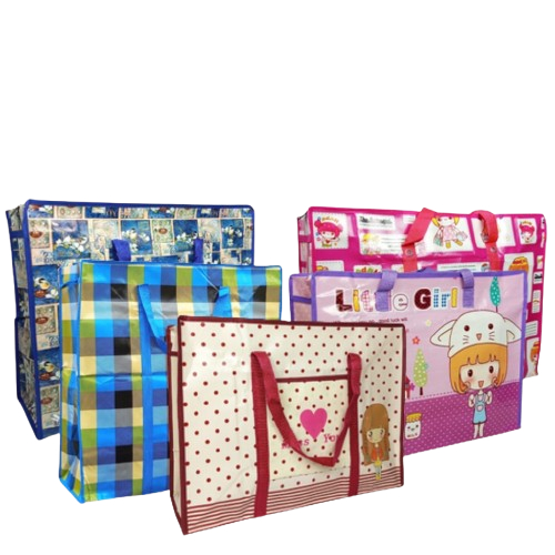 (1 pcs) Tas karung / tas laundry bahan plastik random motif ukuran kecil | sedang | besar