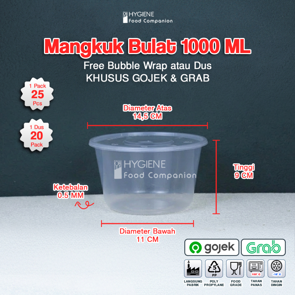 Thinwall Bulat 1000 ml Mangkok - Roundbowl 1000ml - Mangkok Bulat 1000