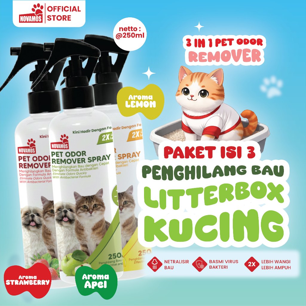 NOVAMOS Penghilang Bau Kotoran Kucing Penghilang Bau Pesing Kucing Penghilang Bau Kencing Kucing