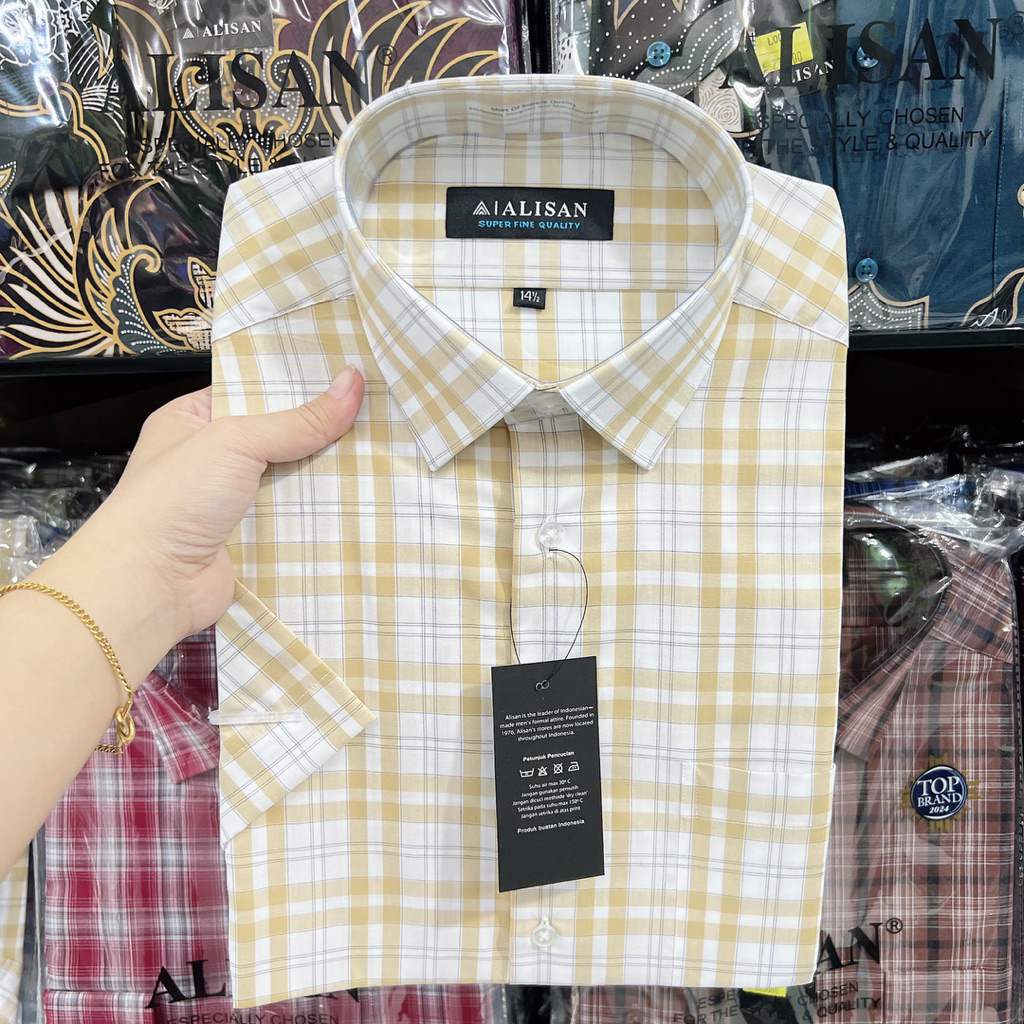 Kemeja Alisan Motif Pria lengan pendek reguler ukuran 14,5 , 15 , 15,5 dan 16 / Kemeja Pria / Pakaia