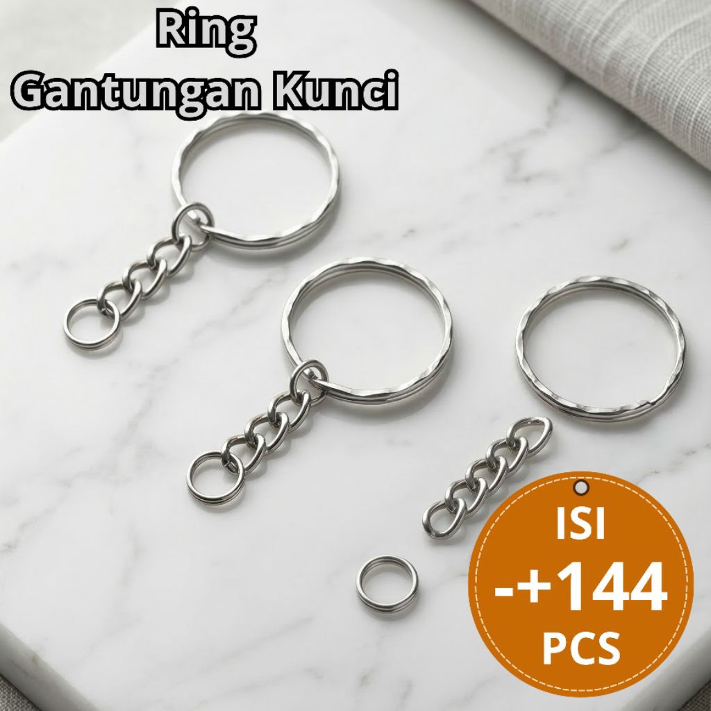 Ring Gantungan Kunci Kembang Gerigi (25-3) isi (-+144pcs (gross)) silver - plus rantai & ring sambun