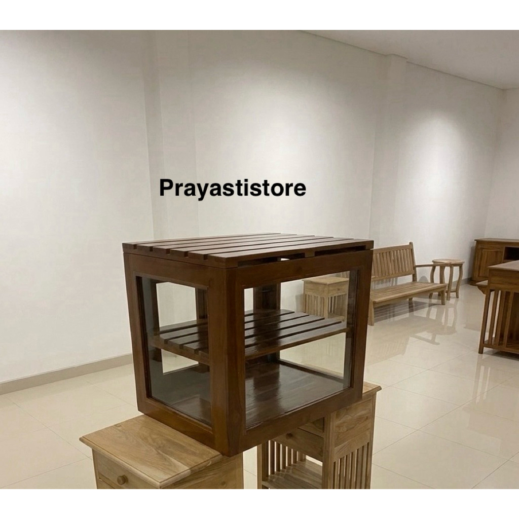 Lemari Display Makanan Dan Roti Kayu Jati Tempat Penyimpanan Makanan Roti Dan Kue Kayu Jati