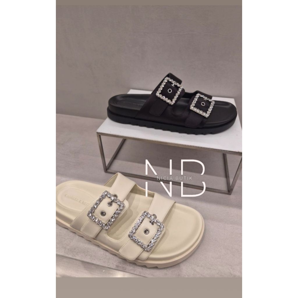 Sandal ck double strap gem buckle