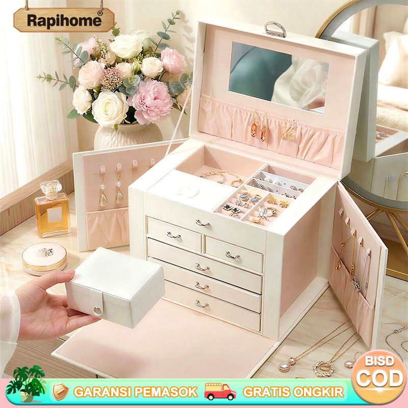 RAPIHOME Kotak Perhiasan Premium Jewerly Box Penyimpanan Anting Kalung Cincin Estetik Ekstra Besar D