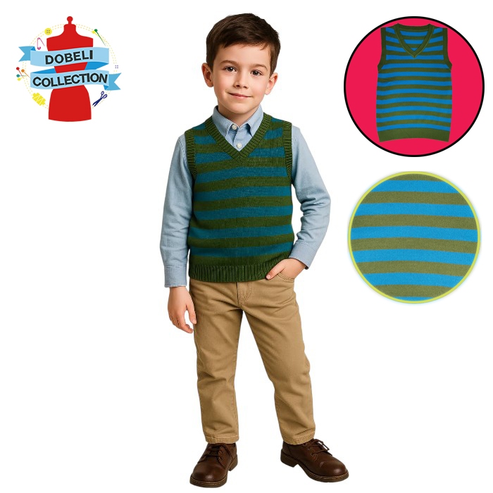 BAJU ROMPI VEST OUTERWEAR RAJUT ANAK LAKI-LAKI 7 - 8 TAHUN BIRU-HIJAU AG-014