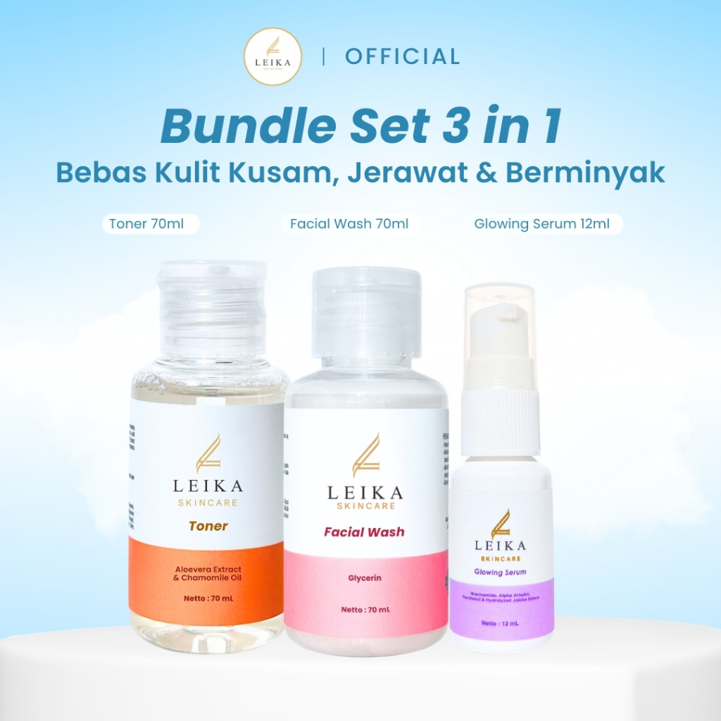 Leika Skincare 3 in 1 Glowing Serum, Toner & Facial Wash Leika Skin Care Resmi BPOM Halal MUI