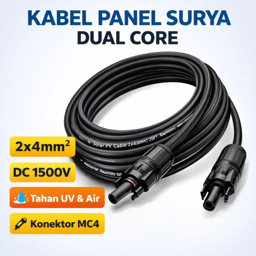 Kabel Panel Surya Dual Core 2x4mm DC 1500V Bonus MC4 Konektor Kabel Solar Panel