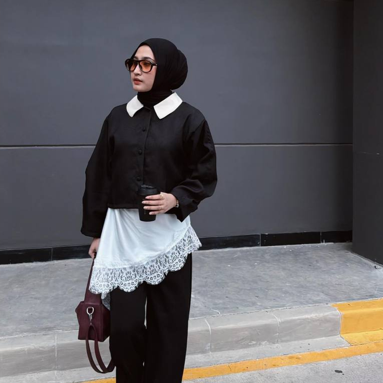 JALEELA Lace Top Tunik Asimetris by Nuraalabel / LAYERING LACE Silk Premium  Brokat  / Ramadhan Hari