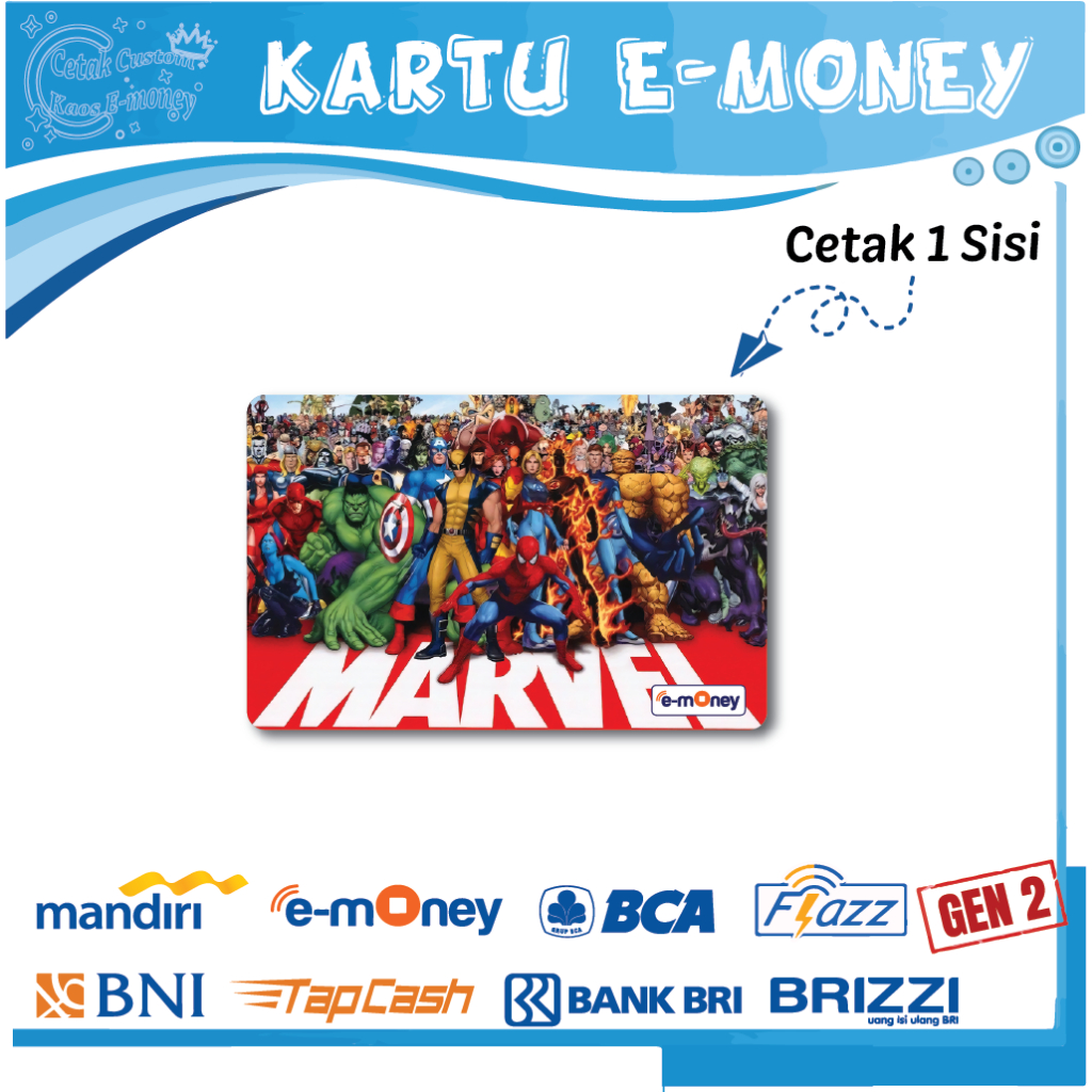 KARTU E MONEY E TOLL GAMBAR SUPERHERO MARVEL EMONEY MANDIRI BCA BNI BRI - 1 SISI