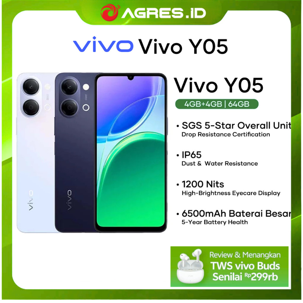 VIVO Y05 4GB 128GB - Desain Premium - IP65 Tahan Hujan - 6500mAh