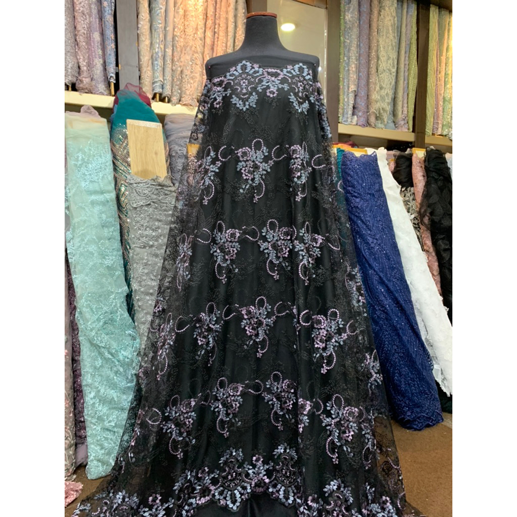 TULLE AULIA BAHAN KAIN TULLE BORDIR / BRUKAT BORDIR/ TULLE APLIKASI / TULLE 3D