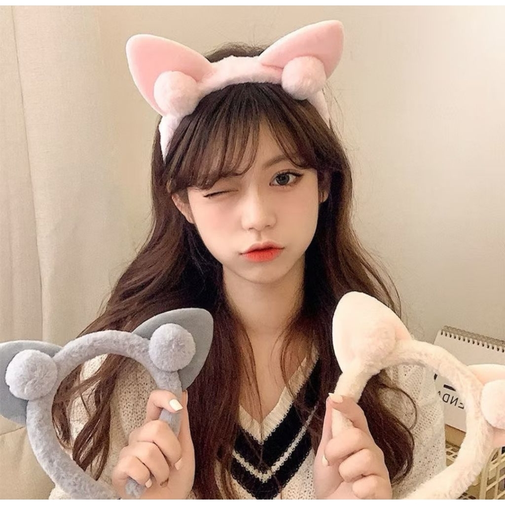 KDRACC-Grosir Lusinan Isi 12Pcs Bando Kuping Pompom Bando Kuping Bando Kucing Bando Kelinci Bando Po