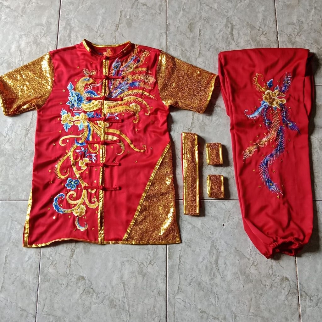 Pakaian Wushu Seragam Tanding warna merah