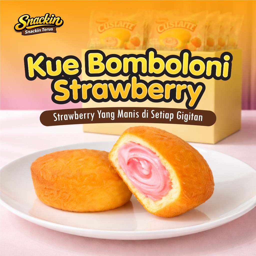 Snackin Kue Bomboloni Rasa Strawberry & Coklat
