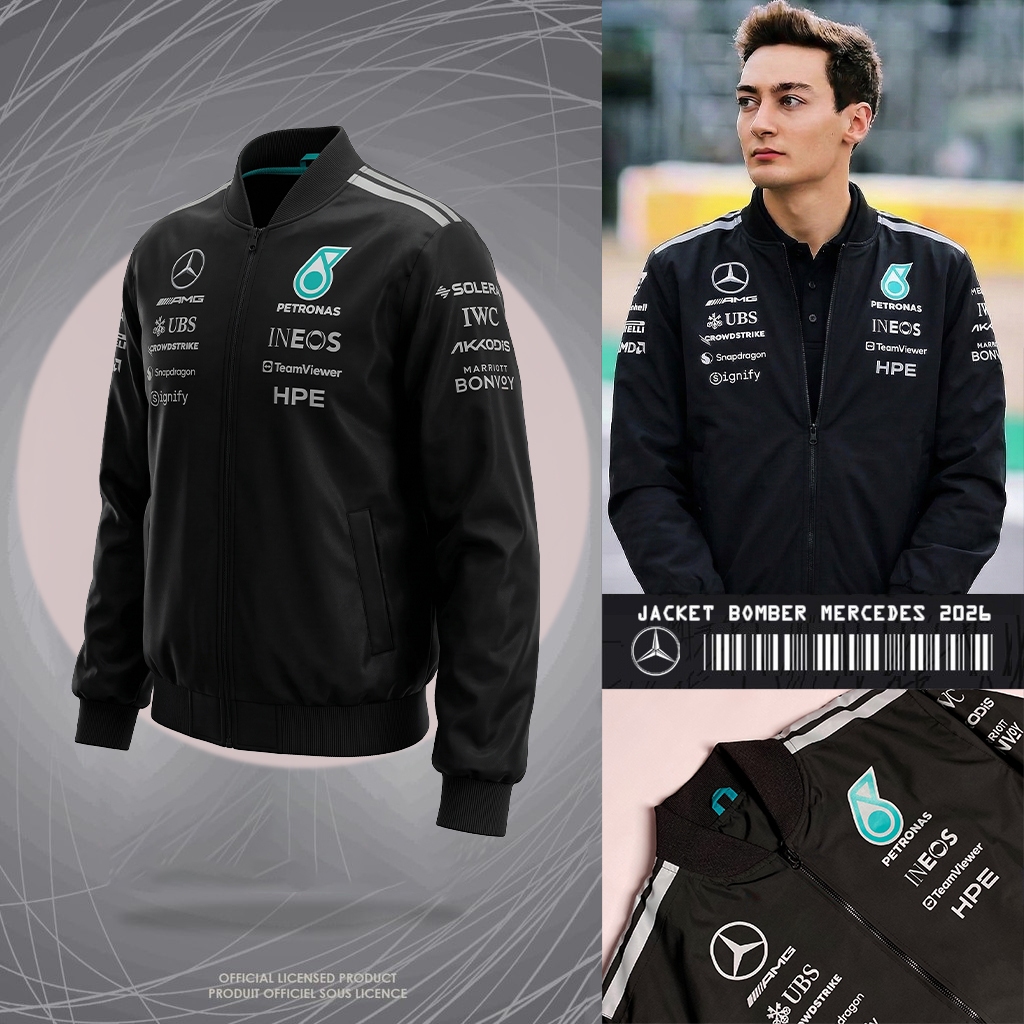 JACKET PARASUT MERCEDES AMG F1 2026 HITAM | JAKET BOMBER PRIA KEREN TERBARU