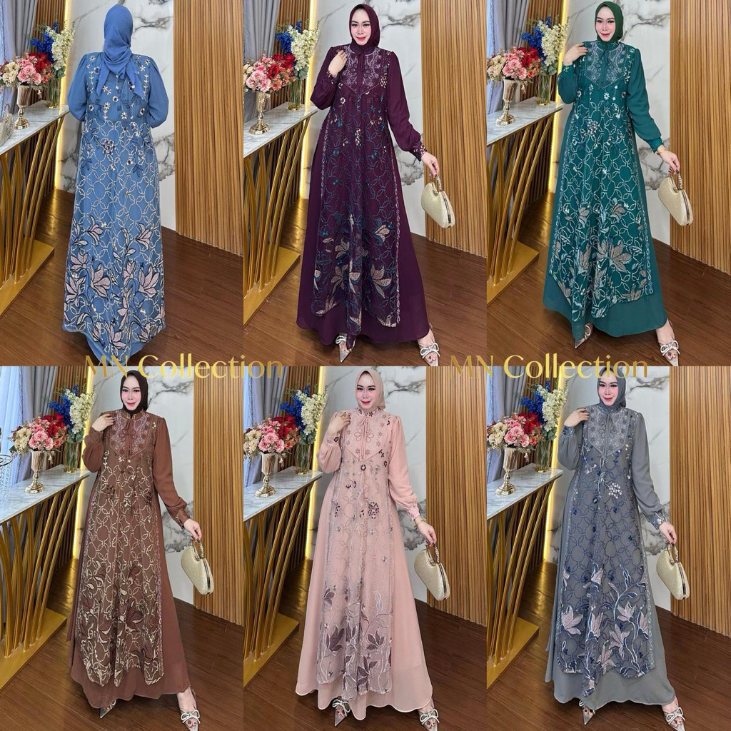 Zifa Fashion || Cod || Maulida Dress Cruty Mix Brukat Bordir Siap Kirim || Gamis Brukat Bordir Aksen
