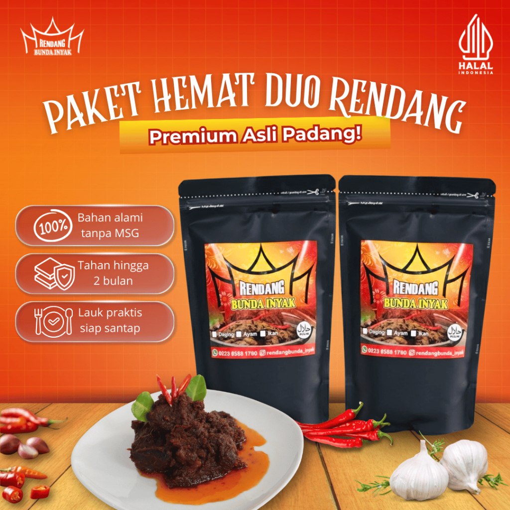 Bunda Inyak - Paket Hemat Duo Rendang Rendang Daging 500gr + Rendang Ayam 1kg