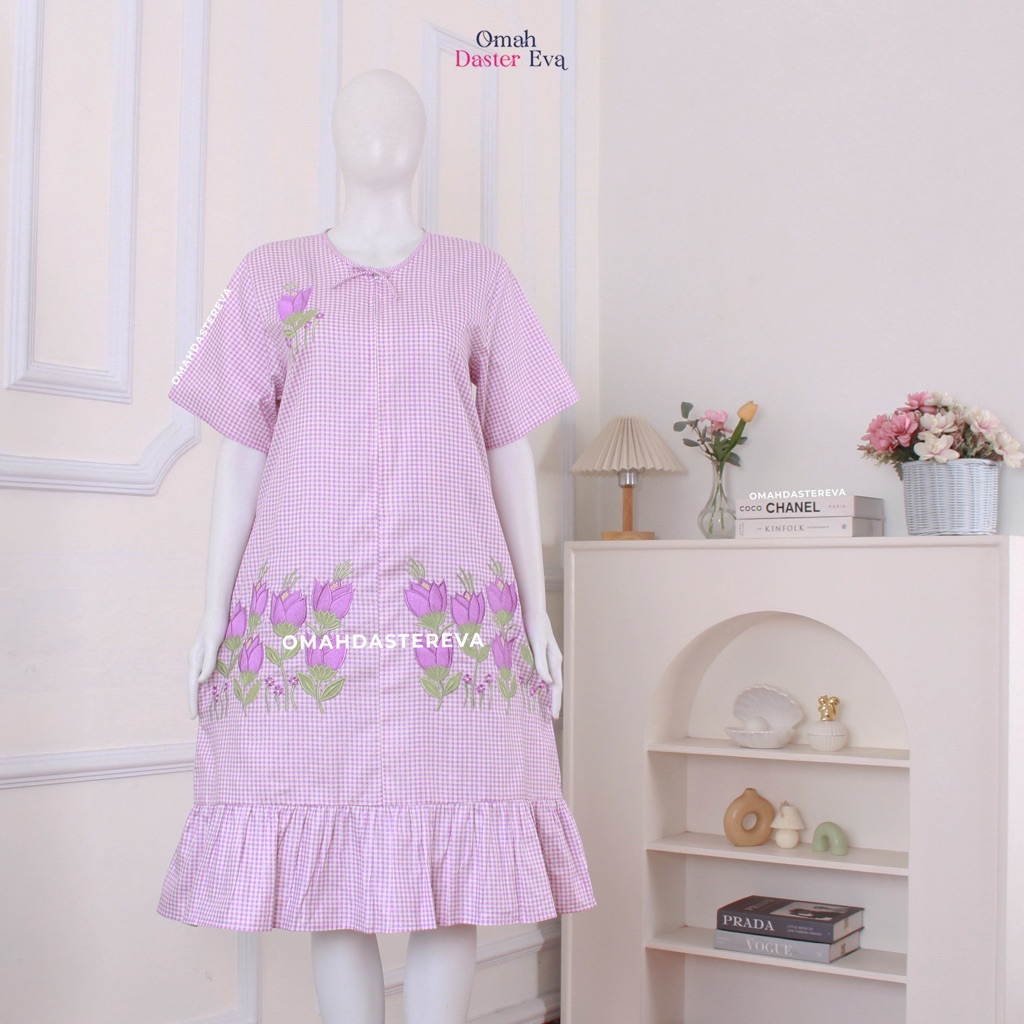 Omah Daster Eva | Daster Wanita Pendek Rumbai Bordir Cantik Malang Size XL | Katun Jepang Premium | 