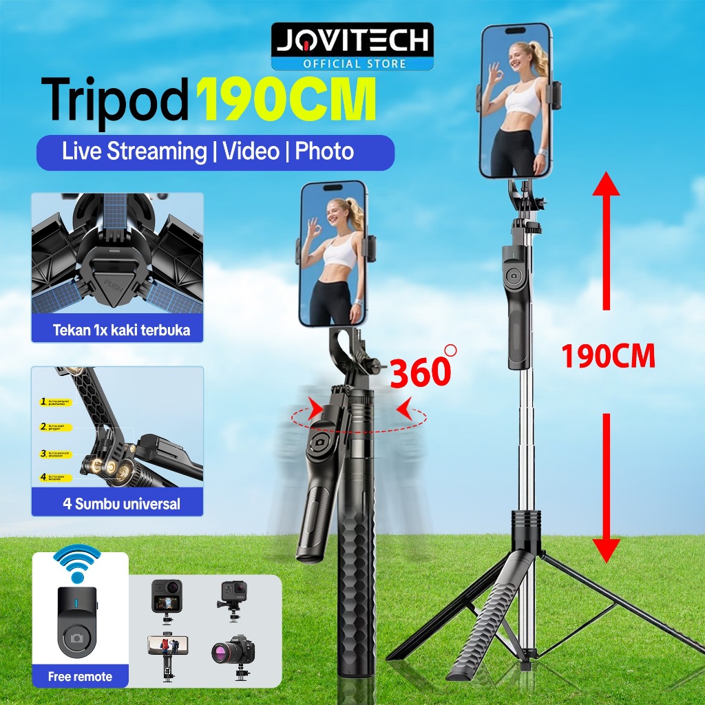 Jovitech TR19 Tripod 190CM Tongsis Bluetooth Selfie Stick Remote Tripod Aluminium Alloy Tongsis Kame