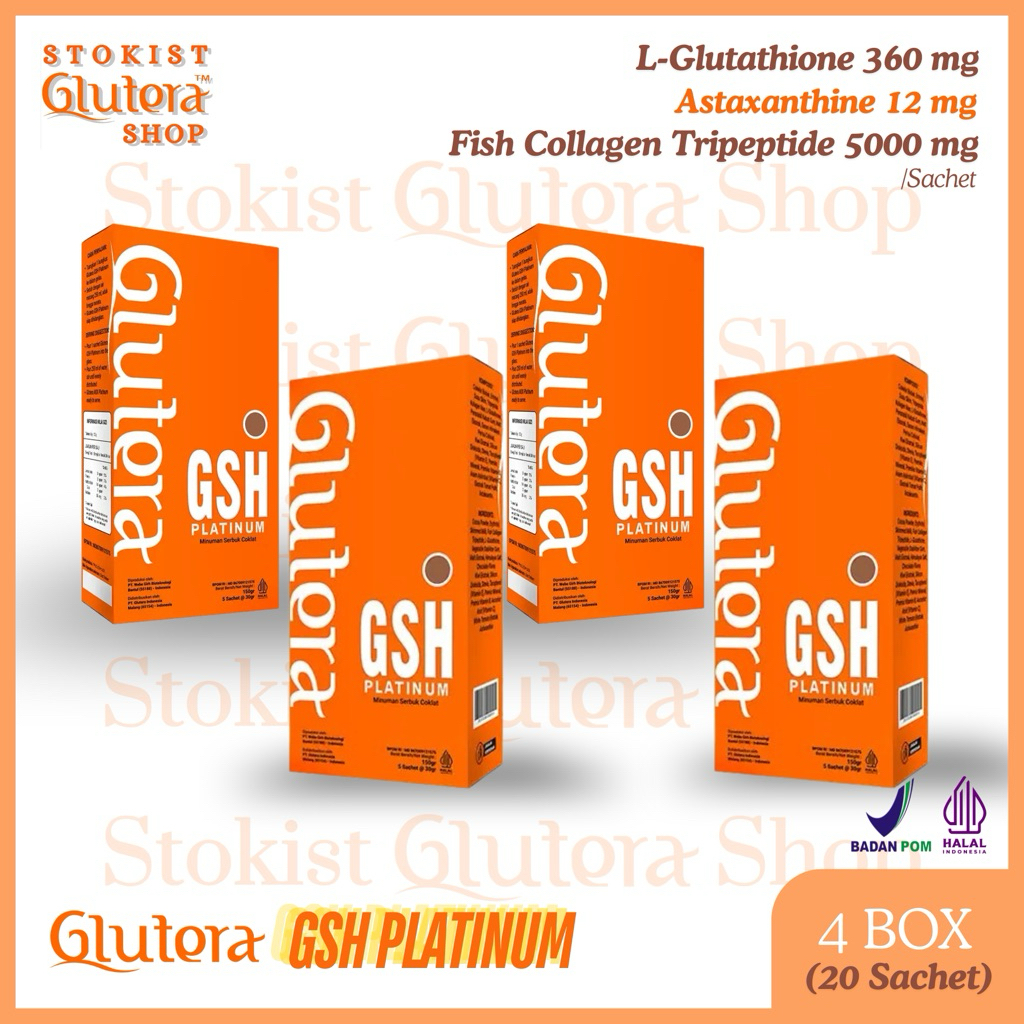 [4 BOX] PAKET HEMAT GLUTERA GSH PLATINUM | Glutathione, Astaxanthin, Collagen | Antioksidan Pemutih 