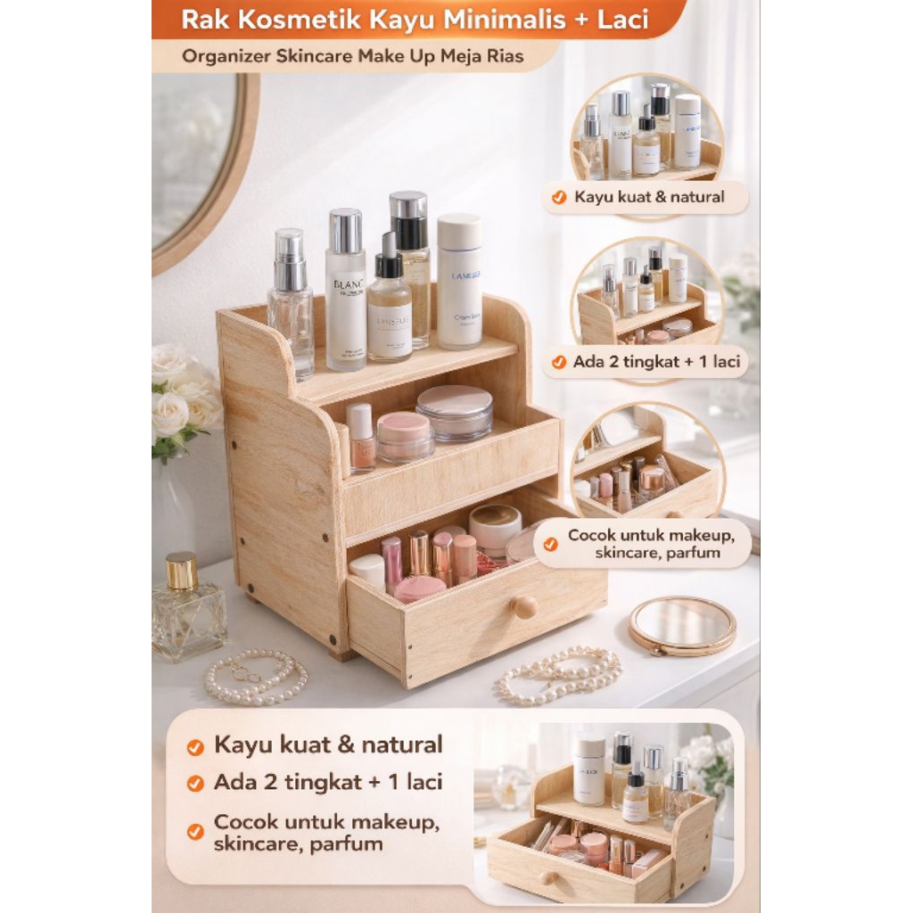 Rak Makeup Skincare Organizer Kosmetik Meja Minimalis