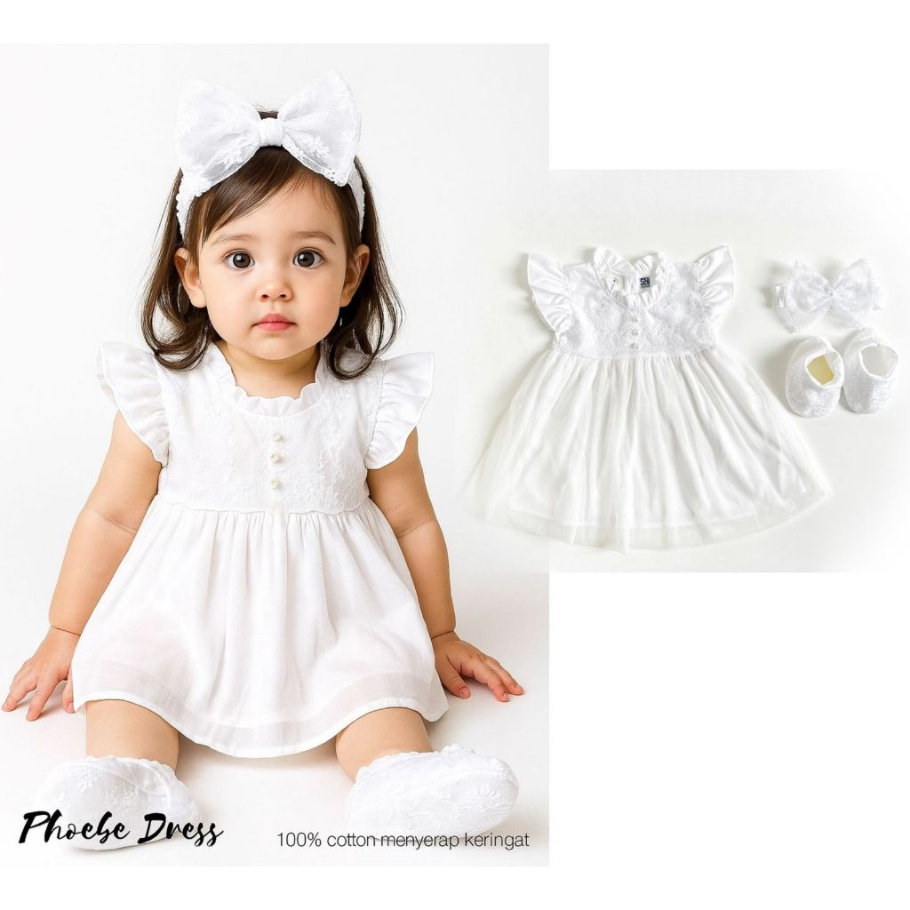 Baju Setelan Gamis Muslim Dress Rok topi Sepatu Pergi Lucu Fashion Anak Bayi Cewek Perempuan pure wh