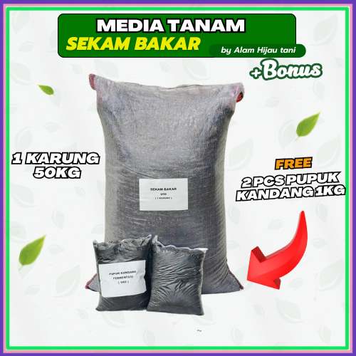AHT - Sekam Bakar 1 Karung 50KG – Media Tanam Sekam Bakar + Bonus 2 Pupuk Kandang