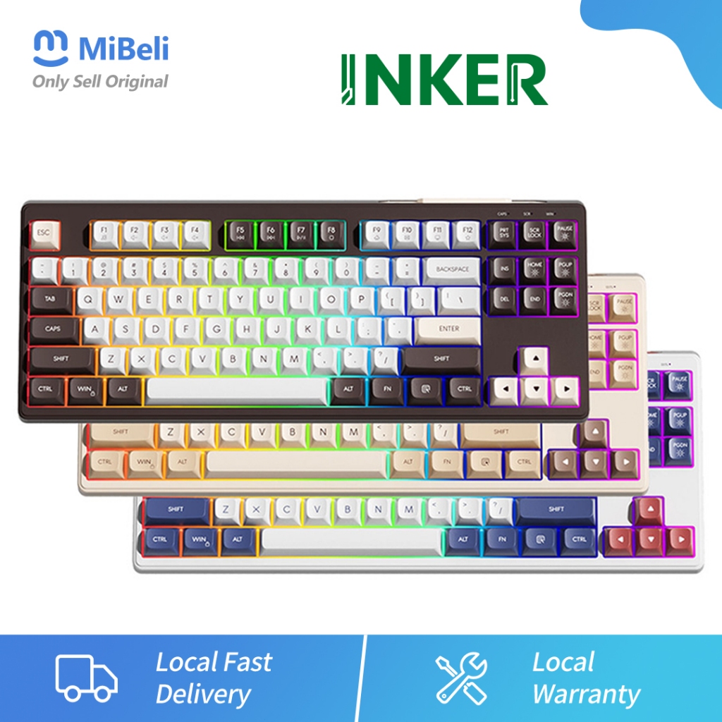 Keyboard Gaming 87 Key HK87 Silent Keycaps Bola ABS Kabel Terpisah Lampu RGB