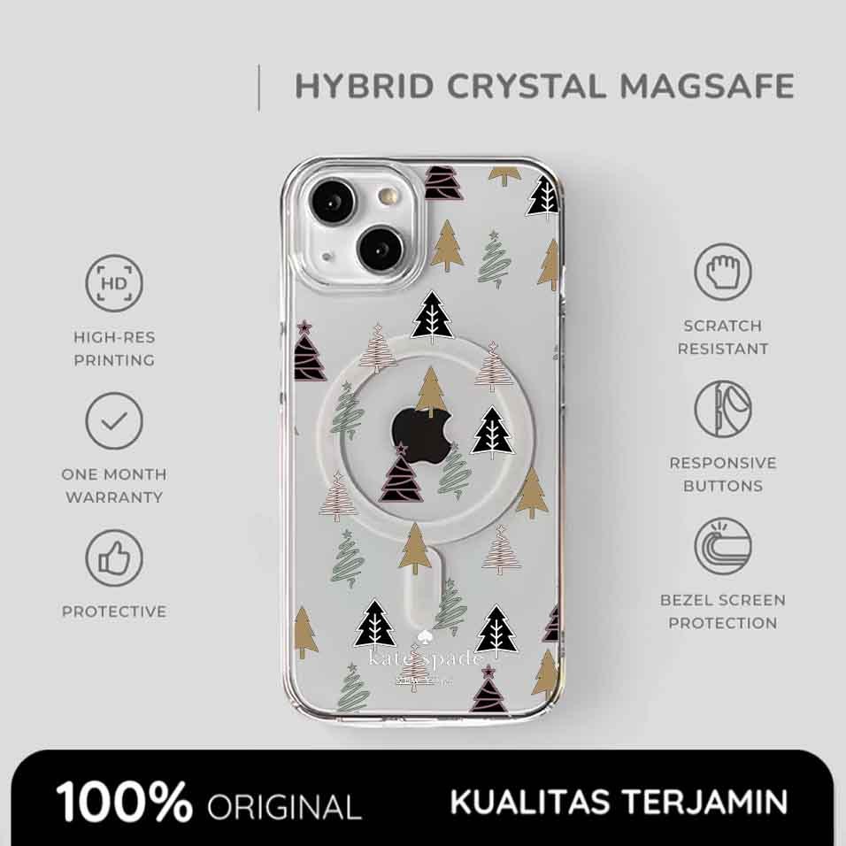 Casing iPhone Kate Spade Case Christmas Clear Magsafe Softcase Anti Shock Style 17 16 15 14 13 12 11