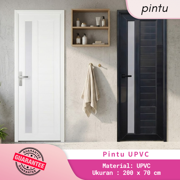 PINTU KAMAR MANDI U-PVC HITAM 200X70 + KUSEN + HANDLE - SATU SET PINTU KAMAR MANDI KOMPLIT / PINTU U