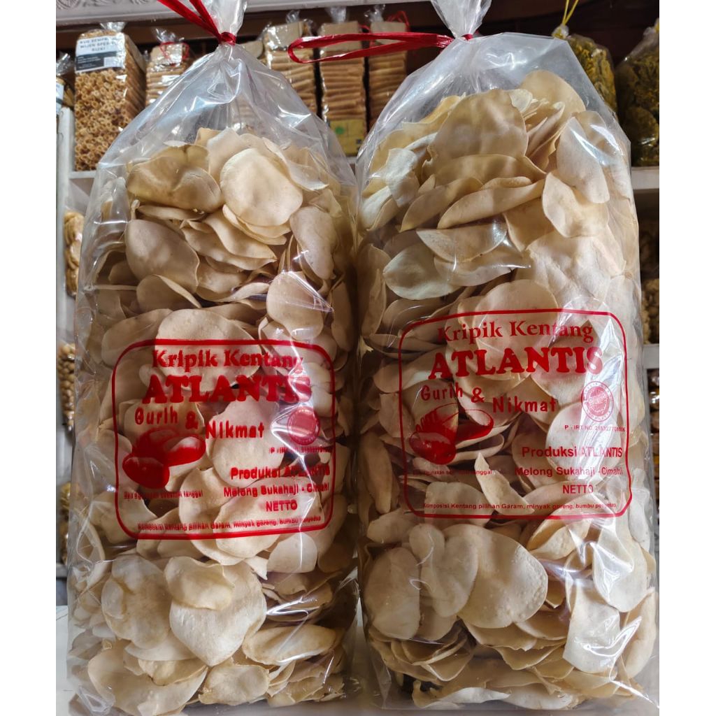 MAKANAN RINGAN SNACK KERIPIK KENTANG PUTIH ATLANTIS 250GR, 500GR & 1KG - ASIN GURIH, TIPIS DAN RENYA