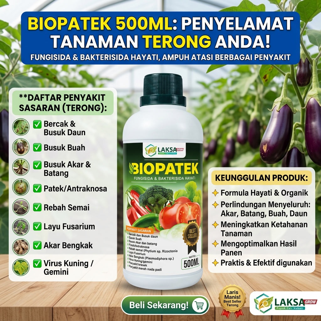 BIOPATEK 500ML Fungisida Bakterisida Hayati Tanaman Terong Obat Jamur Tanaman Terong Ampuh Atasi Ber