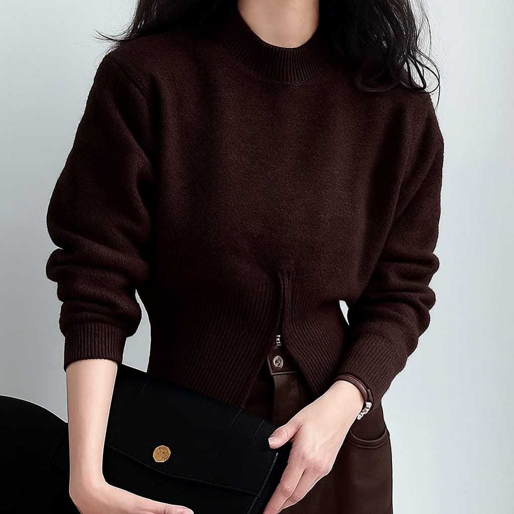 Calaa Sweater Rajut Resleting zipper Bawah  Atasan Knitwear Wanita Model Slimfit Crop Zipper